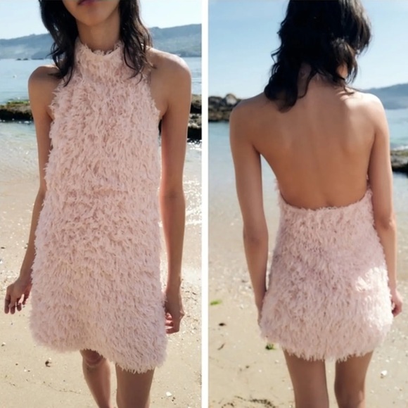 Zara Bloggers Fav Light Pink Feather Halter Mini Dress limited edition - Picture 6 of 7